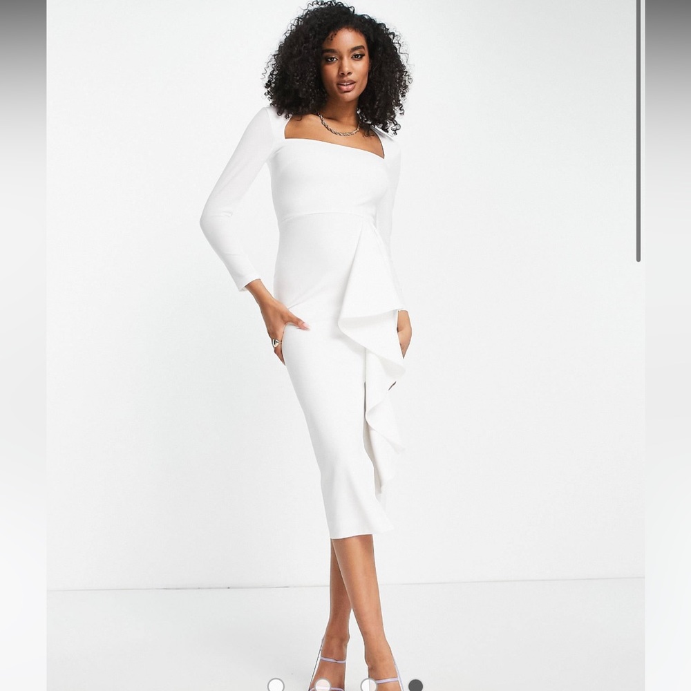 Brand new true violet white long sleeve dress with ruffle.